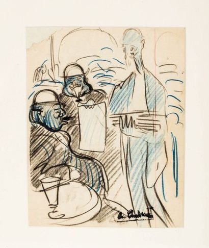 AUGUSTE CHABAUD (1882-1965) 
Scène de café anthropomorphique 
avec le cachet «a....