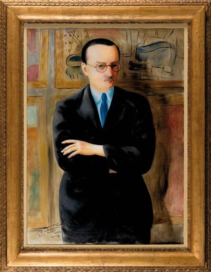 Moïse KISLING (1891-1953) Portrait d'Ernest Rouvier posant devant un tableau de Louis...
