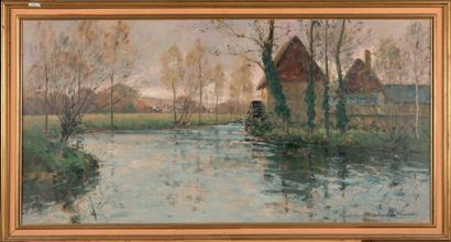 Paul Emile LECOMTE (1877-1950) Paysage au moulin. Huile sur toile. Signée en bas...