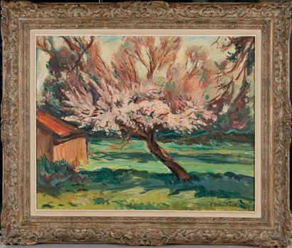Emile Othon Friesz (1879-1949) Le pommier en fleurs en Provence. Huile sur toile....