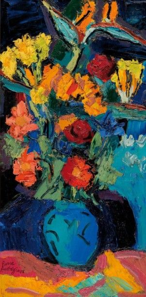 Pierre AMBROGIANI (1907-1985) Bouquet de fleurs. Huile sur toile. Signée en bas à...