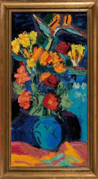 Pierre AMBROGIANI (1907-1985) Bouquet de fleurs. Huile sur toile. Signée en bas à...
