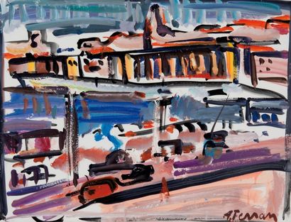 Antoine FERRARI (1910-1995) Le port de Marseille. Gouache. Signée en bas à droite....