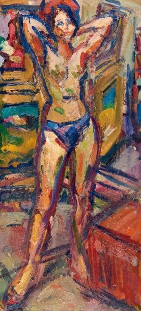 Antoine FERRARI (1910-1995) Jeune femme nue. Huile sur isorel. Signée en bas à droite....