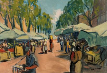 Jean GUINDON (1883-1976) Le marché. Huile sur toile. Signée en bas à droite. 50 x...