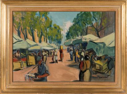 Jean GUINDON (1883-1976) Le marché. Huile sur toile. Signée en bas à droite. 50 x...