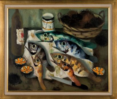 Eugène BABOULENE (1905-1994) Les poissons de roche, 1989. Huile sur toile. Signée...