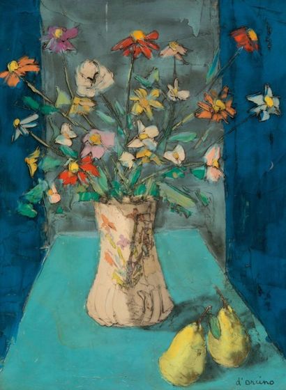 Toussaint Ambrogiani D'ORCINO (?-1986) Bouquet de fleurs. Huile sur toile. Signée...