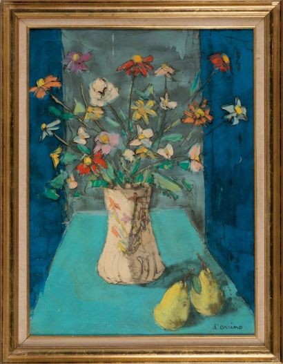 Toussaint Ambrogiani D'ORCINO (?-1986) Bouquet de fleurs. Huile sur toile. Signée...