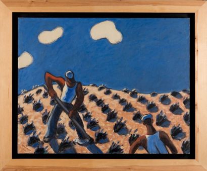 Jean ARENE (1929) Laboureurs dans un champs de lavande, 1976. Huile sur toile. Signée...