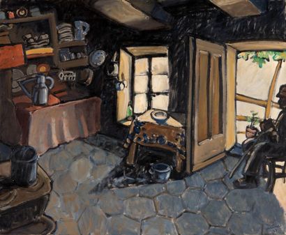 Jean ARENE (1929) L'intérieur de la maison, 1977. Huile sur toile. Signée et datée...