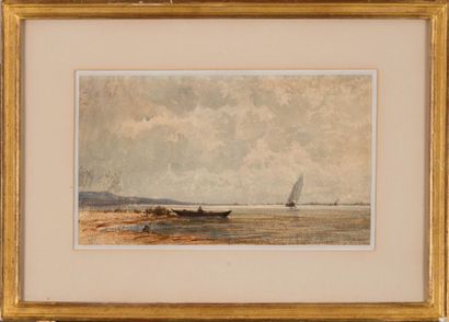 Félix ZIEM (1821-1911) Barques sur l'Etang de berre. Aquarelle. Cachet et numéro...