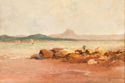 Alfred CASILE (1848-1909) Pêcheur en bord de côte. Huile sur toile. Signée en bas...