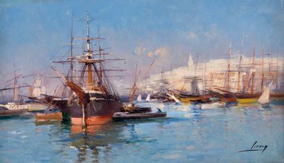 Eugène GALIEN-LALOUE (1854-1941) Le port de Marseille. Huile sur toile. Signée en...