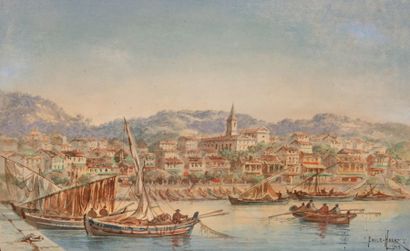 Émile HENRY (1842-1920) L'entrée du port de l'Estaque (Marseille). Aquarelle. Signée...