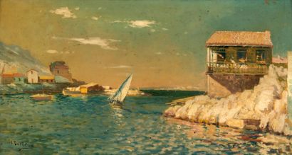Louis NATTERO (1870-1915) La baie des Singes à Marseille. Huile sur panneau. Signée...