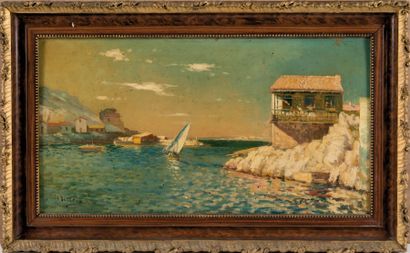 Louis NATTERO (1870-1915) La baie des Singes à Marseille. Huile sur panneau. Signée...
