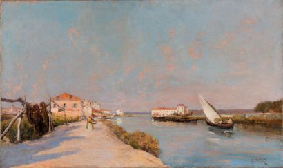 Raymond ALLEGRE (1857-1933) Canal de Caronte à Martigues. Huile sur toile. Signée...