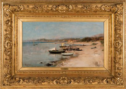 LOUIS APPIAN (1862-1896) Pêcheurs sur la plage. Huile sur toile. Signée en bas à...