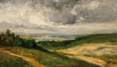 François MAURY (1861-1933) Paysage de provence. Huile sur panneau. Signée en bas...