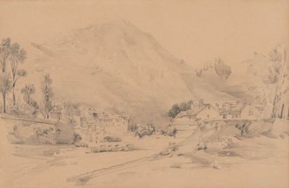 Vincent COURDOUAN (1810-1893) Village à flanc de montagne. Mine de plomb. Monogrammée...