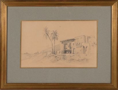 Vincent COURDOUAN (1810-1893) Scène orientaliste. Mine de plomb. Monogrammée en bas...