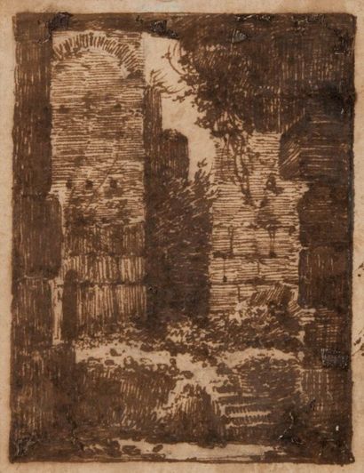 François-Marius GRANET (1775-1849) Ruines Romaine. Encre. 9,5 x 7 cm.