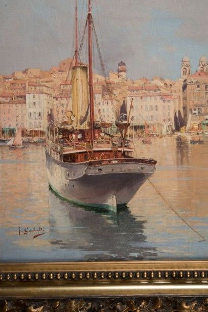 Joseph GARIBALDI (1863-1941) Le port de Marseille. Huile sur toile. Signée en bas...