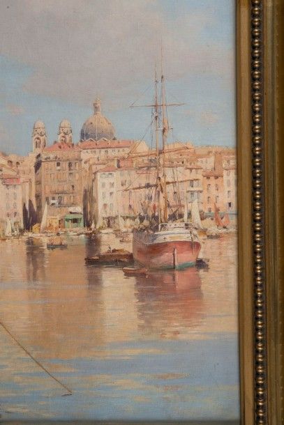 Joseph GARIBALDI (1863-1941) Le port de Marseille. Huile sur toile. Signée en bas...