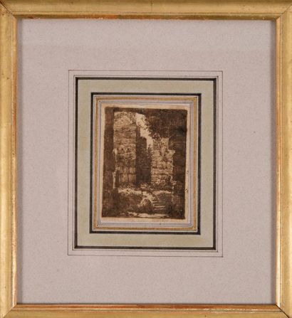 François-Marius GRANET (1775-1849) Ruines Romaine. Encre. 9,5 x 7 cm.