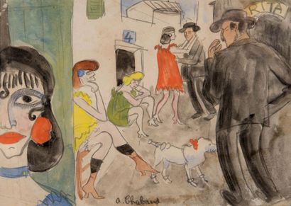 Auguste CHABAUD (1882-1955) Yvette dans la rue des filles joies. Circa 1907. Gouache,...
