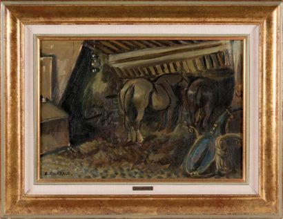 Auguste CHABAUD (1882-1955) L'écurie. Huile sur toile. Signée en bas à gauche. Contresignée...