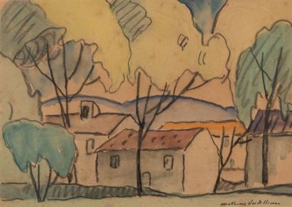 Louis Mathieu VERDILHAN (1875-1928) Bastide en provence. Aquarelle. Signée en bas...