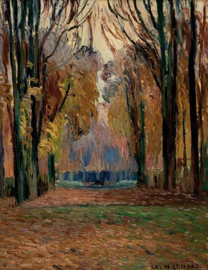 Louis Mathieu VERDILHAN (1875-1928) Le parc en automne. Huile sur toile. Signée en...