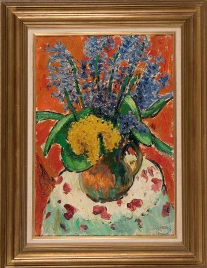 RENE SEYSSAUD (1867-1952) Nature morte au bouquet de fleurs. Huile sur toile. Cachet...