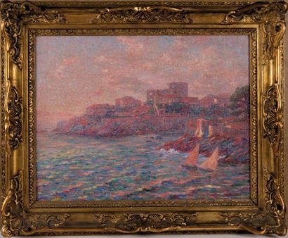 Henri AURRENS (1873-1934) La corniche au soleil couchant. Huile sur toile. Signée...