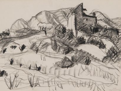 Willy EISENSCHITZ (1889-1974) Paysage en Provence dessin 1950. Dessin. Cachet d'atelier...