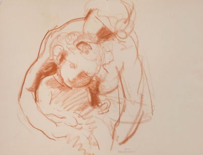 Willy EISENSCHITZ (1889-1974) Mère et enfant 1950. Dessin. Cachet d'atelier en bas...