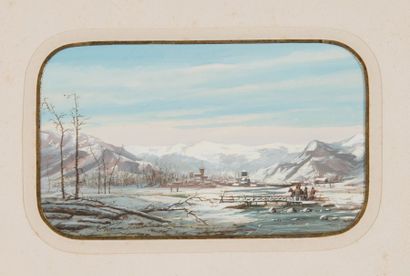 MARIUS ENGALIERE (1824-1857) Paysage de neige. Gouache. Signée en bas à gauche. 15,5...
