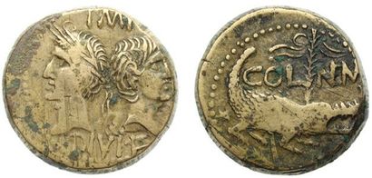 null NEMAUSUS - Auguste et Agrippa. 44-10 Av. JC. Dupondius de poids lourd aux têtes...