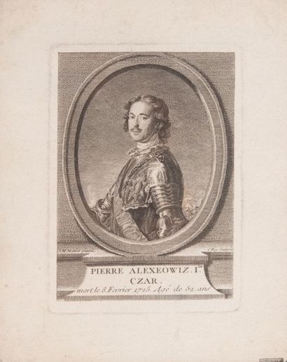 null Portrait de l’empereur Pierre le Grand. Gravure au burin de Claude Le Roy (1712-1792)...