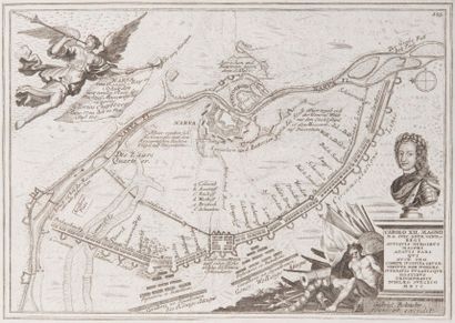 null Plan de la bataille de Narva. Gravure au burin de Gabriel Bodenehr (1664-1758)...