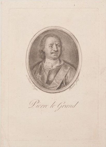 null Portrait de l’empereur Pierre le Grand. Gravure au pointillé de Gabriel Benoist...