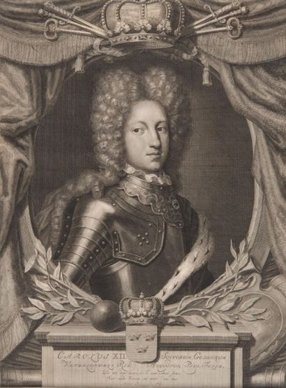 null Portrait du roi de Suède Charles XII (1682-1718). Gravure au burin, vers 1698...