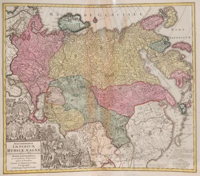 null Carte de l’Empire russe avec trois médaillons représentant l’impératrice Anne...