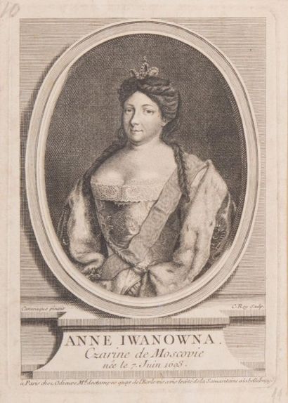 null Portrait de l’impératrice Anne Ioannovna. Gravure de Claude Le Roy (1712-1792),...