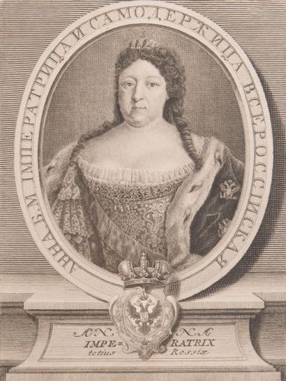 null Portrait de l’impératrice Anne Ioannovna. Rare gravure au burin d’Ivan Alexéevitch...