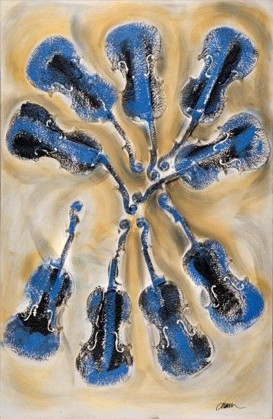 ARMAN (FRA/1928-2005) Empreintes de violons bleus

Technique mixte et collage sur...