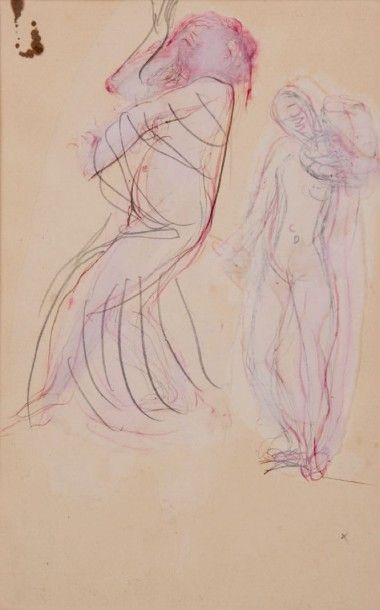 Auguste RODIN (1840-1917) 
Deux études de danseuses de bourrée
gouache, encre et...