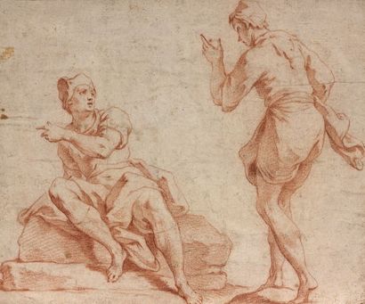 SIMONE BRENTANA (Venise 1656 - Vérone 1742) 
Etude de deux figures
Sanguine 17,3...